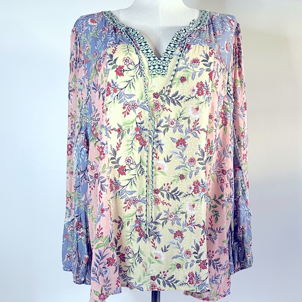 Farmers Market One World Mixed Media Floral Blouse 3X